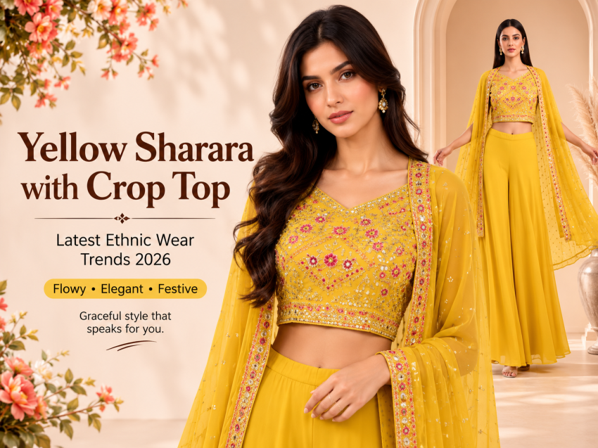 Yellow Sharara with Crop Top: The Perfect Ethnic Outfit for Every Celebration | skemsys